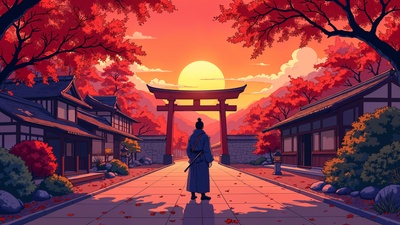 anime-sunset-path-to-the-shrine-gate-backiee-5K.jpg